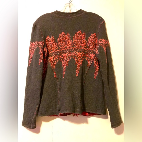 RARE Free People Brown With Red Damask Design Cardigan - Picture 3 of 4